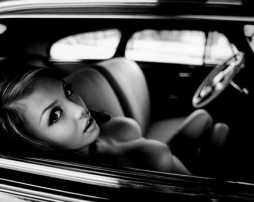 girl in the car seducing